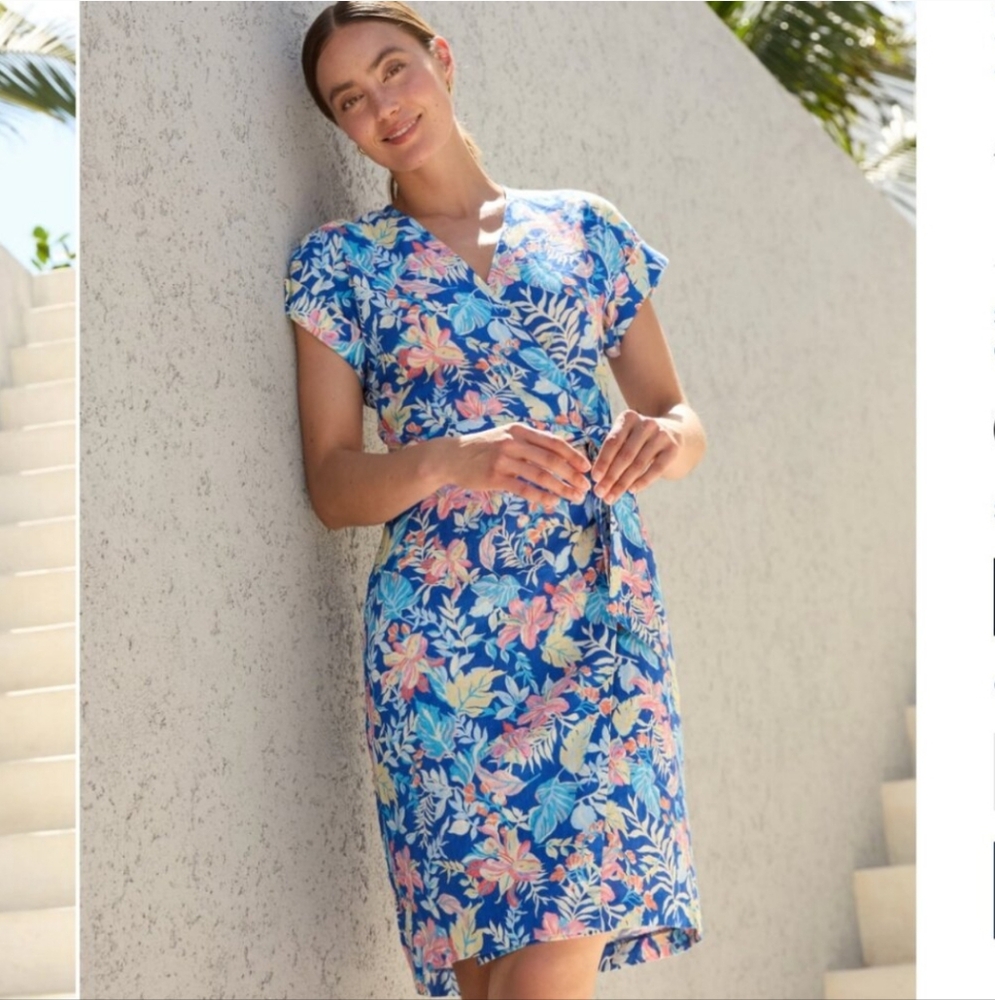 J. McLaughlin Soraya 100% Linen Floral Wrap Dress in Petal Perfection, Size XS